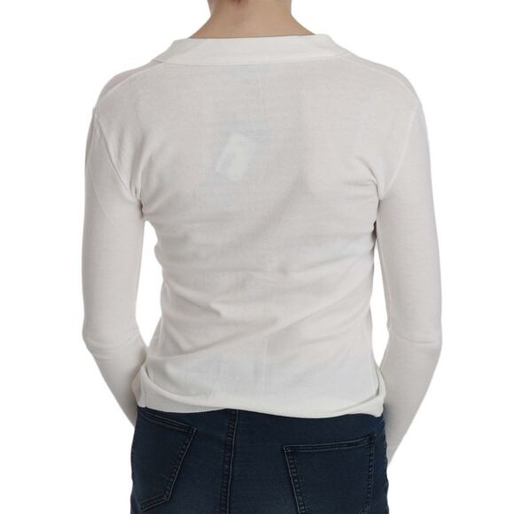 BYBLOS White V-neck Long Sleeve Cropped Cardigan Tops Women's Sweater - Picture 2 of 5